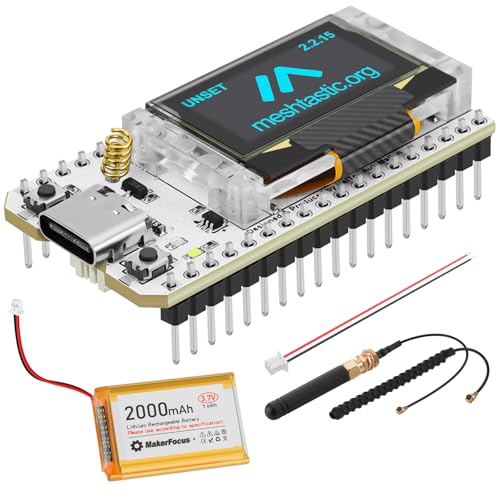 MakerFocus ESP32 LoRa V3 Development Board with 2000mAh Battery and 915MHz Antenna, Integrated WiFi Bluetooth SX1262 CP2102 0.96-inch OLED Display Type C for Meshtastic IoT Arduino Intelligent Scene