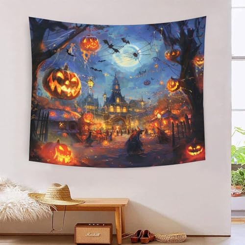 Tissu mural effet 3D citrouille d'Halloween grande taille 180cmx230cm pour salon