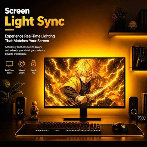 Image of Smart RGBIC PC Backlight for 24-34 Inch Monitor with Monitor Sync & Music Sync, USB Powered RGB Ambient Light for Gaming Setup, Desk, Bedroom & PC Monitor Backlight