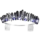 Cosweet Light Up Crown Headband- Raw Quartz Black Crystal Gothic Headpiece for Women, LED Witch Crown Tiara for Teenage Girl Halloween Costume Cosplay Accessories