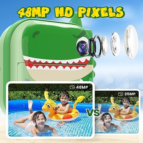 Skirfy Kids Camera Instant Print,Digital Camera for Kids with 5 Print Paper&32G TF Card&Reader,Dinosaur Selfie Camera with Color Pens&Stickers,48MP Video Camcorder with Lanyard,Gift for Boys Girls 2 51ztDsoz+VL. AC