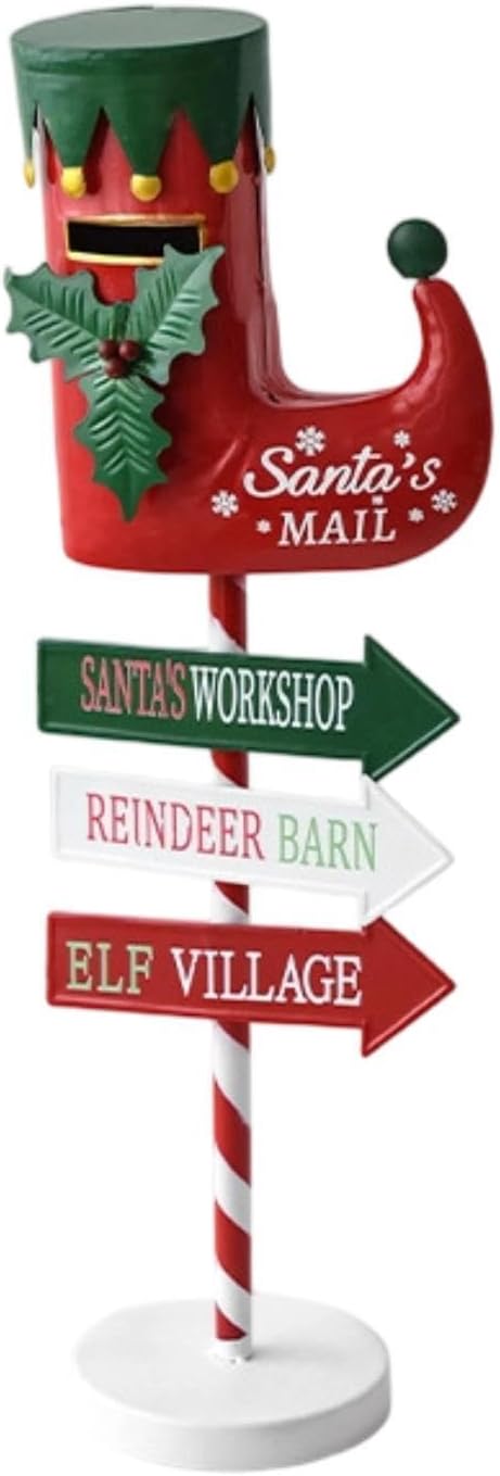 Christmas Mailbox Decoration Iron Art Ornament Xmas Decor Letterbox Figurine for Outdoor, Street Sign Mailbox