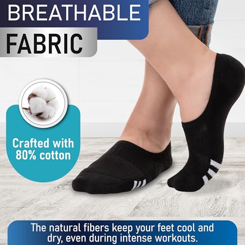 Image of PhysFlex No Show Socks for Women & Men - Low Cut, Flat Boat Line, Athletic Running & Casual Liner Socks (6 /3 Pairs)