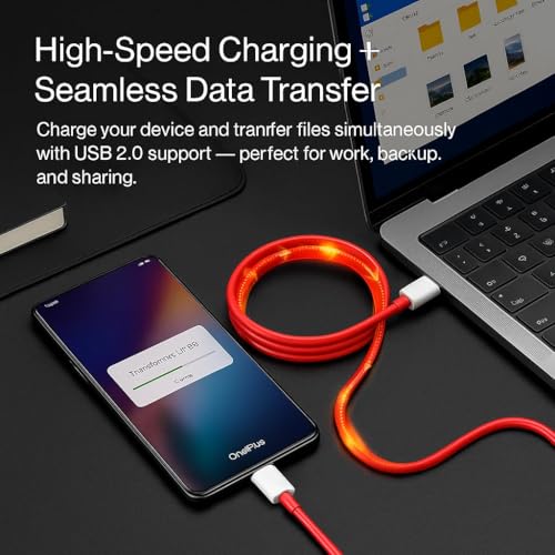 Image of Oneplus 100W Supervooc USB to Type C 1 Meter Fast Charging Cable Compatible with oneplus 13,13r,13S,12,12r,11,11r,10r,10t,10,10 pro,9 pro,9rt,8,8t, Nord 5,4,3,2,Ce 4,3,2,Ce4 lite,Ce3 lite, Red