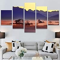 SIGNWIN 5 Panel Canvas Wall Art Orange Sunset for Home Decorations Ready to Hang - 60