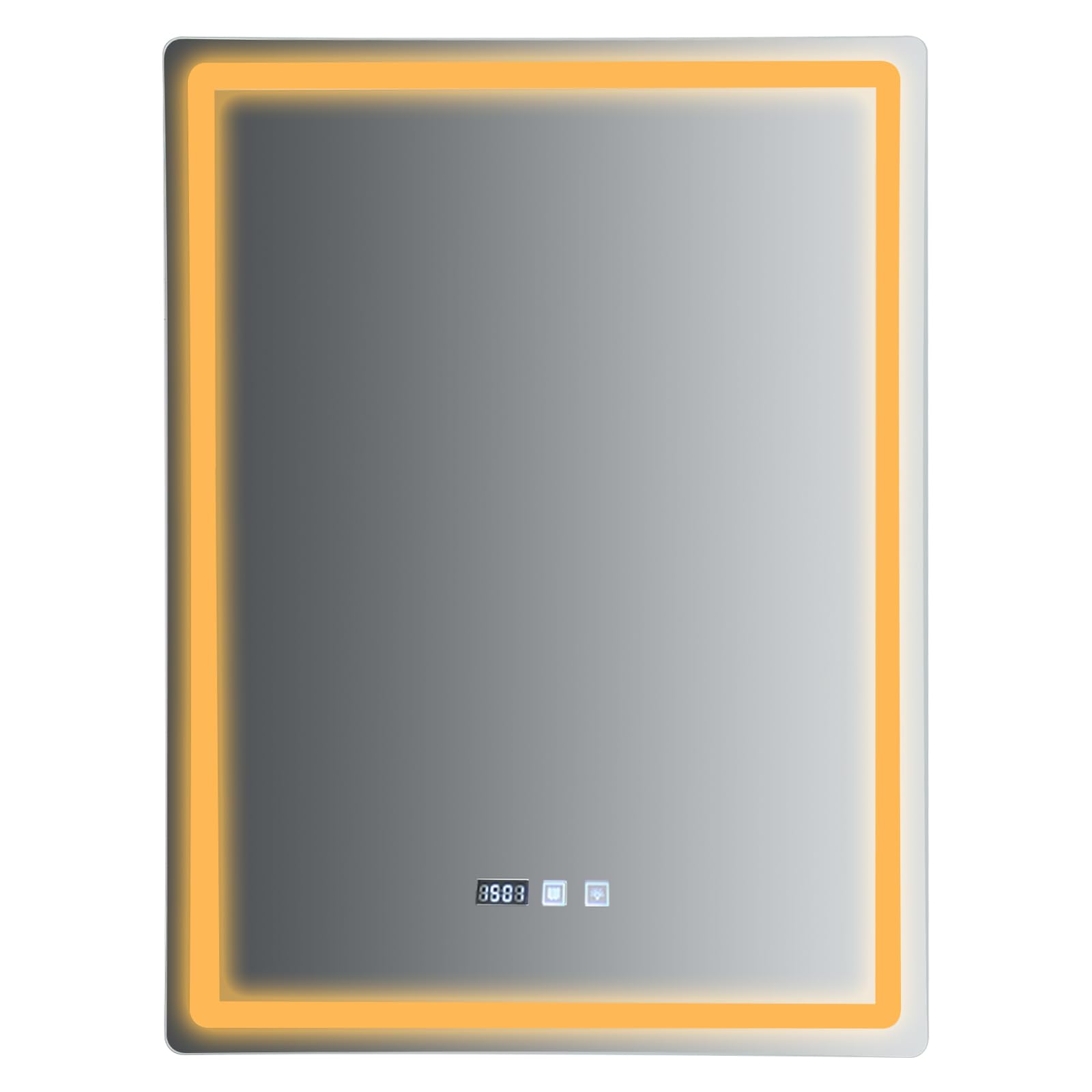Espejo de baño LED con luces, 60 x 80 cm, espejo iluminado para pared de baño, regulable, sin vaho, tres colores de luz, instalación vertical, plata