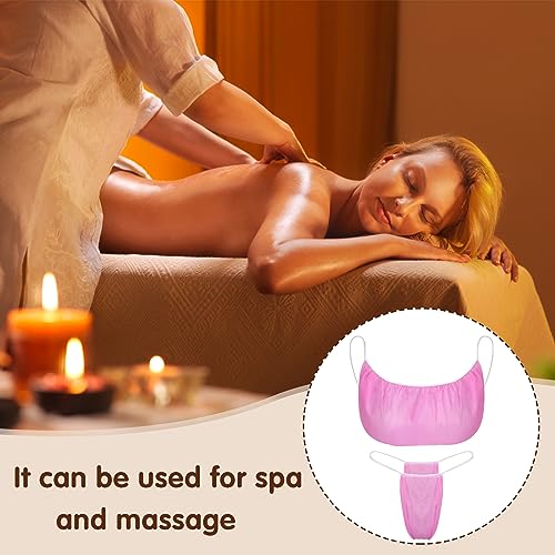 100Pcs Disposable Bra and Panties Women Disposable Bikini T Thong and Bra Spa Underwear for Spa Massage Spray Tanning4