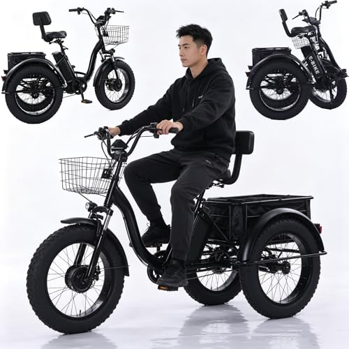 Bicicleta Eléctrica Plegable Para Adultos, Triciclo Eléctrico Plegable De 20' Con Batería Extraíble, Cestas Grandes, Pantalla Lcd, 7 Velocidades, Autonomía De 40 Km, Para Carga/Desplazamientos.
