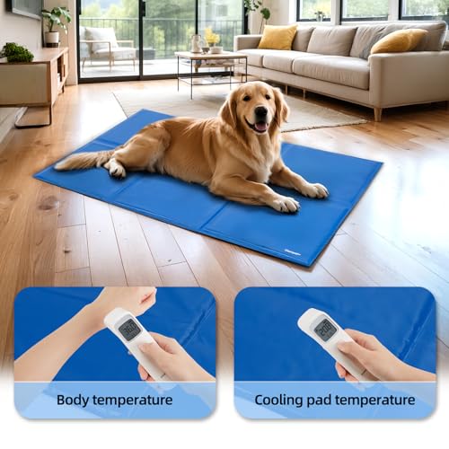 Ownpets 120x80CM große Kühlmatte für Hunde/Katzen, Kühlkissen, Kühl Hundedecke, Ungiftiges Kaltgelpad, Selbstkühlende Matte, Blau (XXL, Kein Muster)