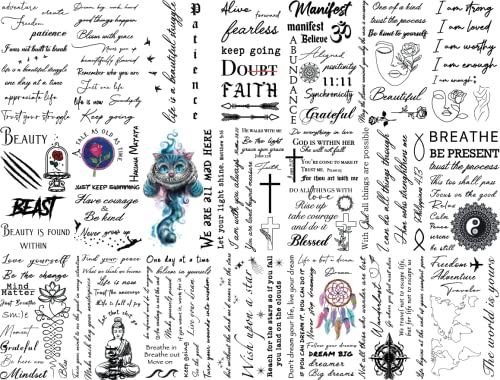 Impressed Realistic Self Care Temporary Tattoos – 42 Custom Sheets Tiny Finger Wrist Fake Tattoo – Inspirational Minimalist Affirmation Words And Motivational Quote Permanent Tats For Adult Teens Women Finger Body (Quotes) #TOP2