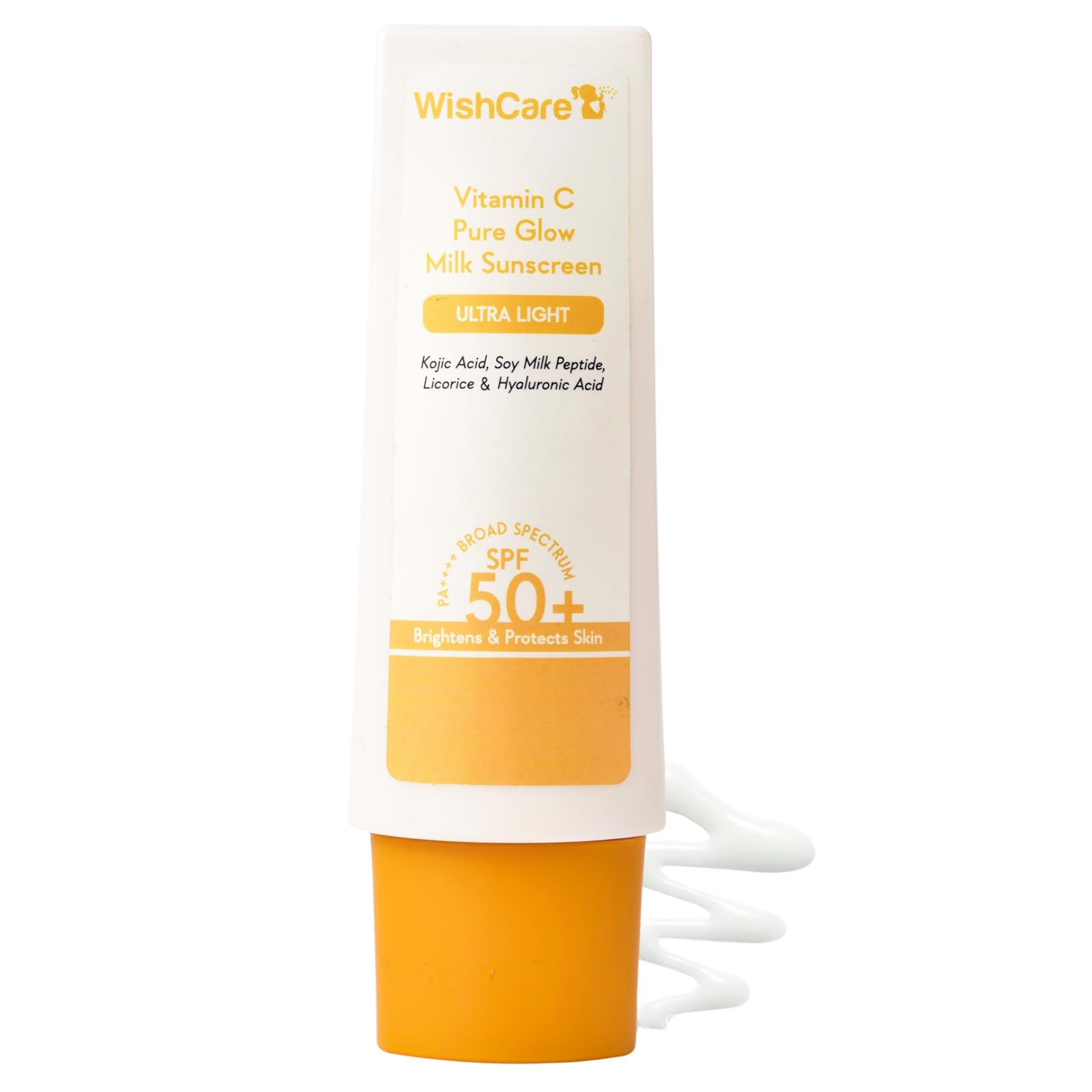 WishCare Vitamin C Sunscreen SPF 50 PA++++ | Pure Glow Milk | Oil Free | No White Cast | 50g