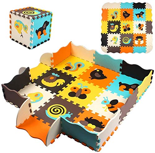 StillCool Puzzle Tapis Mousse Bébé avec Clôture, 25 Pièces Tapis de Jeu Très Résistant pour Enfants, Chiffres(Animaux)