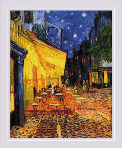 Image of RIOLIS - Cafe Terrace at Night After V. Van Gogh 2217, Cross Stitch Kits 15 inch x 19 inch, Cross Stitch Kits for Beginners & Advanced, Crossstitching Kit Adult, Embroidery Counted Stitching Kit