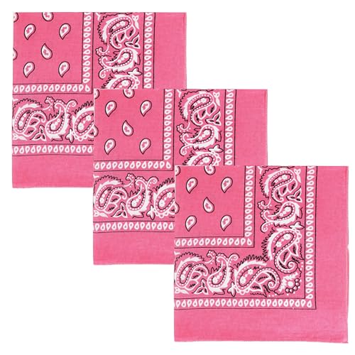 Motique Accessories Set of 3 Paisley Bandanas 100% Cotton 22 Inch Head Scarf Neck Bandana Face Cover (Pink)