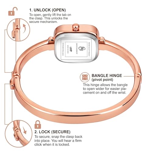 Image of Shocknshop Elegant Bangle Aura Square Dial Ladies Rose Gold Bracelet Strap Watch for Woman -WCH181