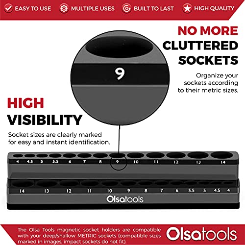 image for Olsa Tools Magnetic Socket Holder | 1/4-inch Drive | Metric | Black | 