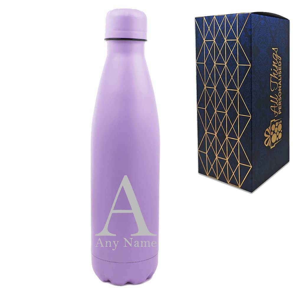 Personalised Engraved Purple 500ml Thermal Bottle, Personalise with Any Name and Initial