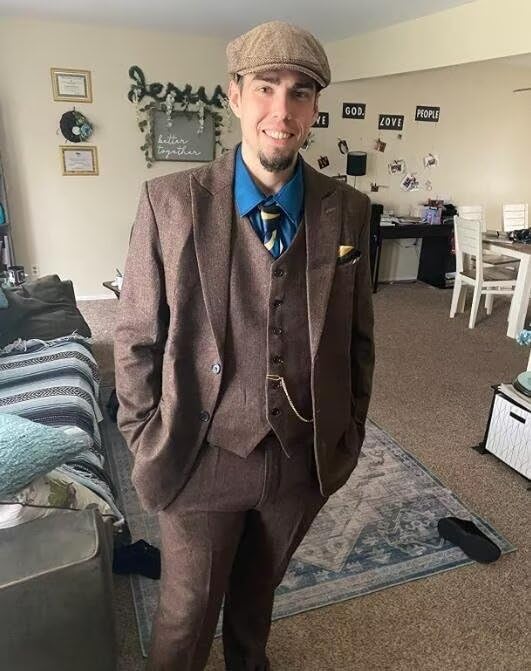 Wangyue Herringbone Tweed Suits for Men Slim Fit 3 Piece Suit Two Buttons Wool Suits 1920's Themed Wedding Suit4