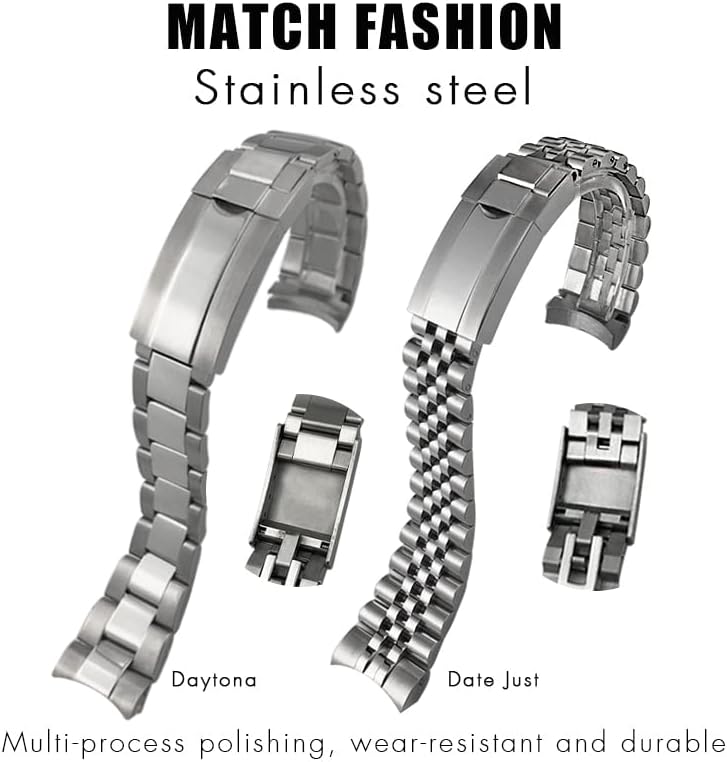 Wscebck 316L Stainless Steel Watchband 20mm for Rolex Submariner Daytona Date Just Sliding Lock Silver Solid Watch Strap (Color : Sub Matte, Size : 20mm)