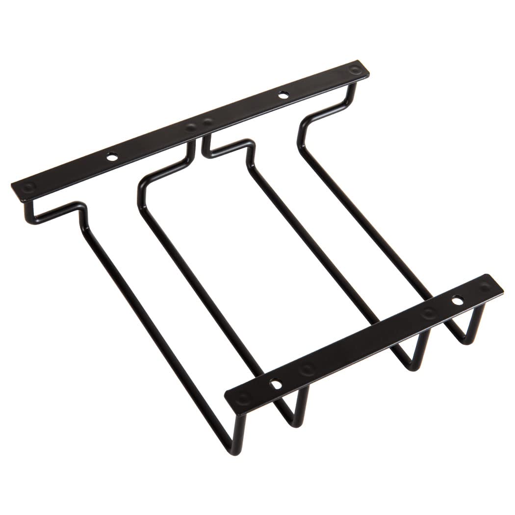 Dianoo 18 CM Black Wine Glass Rack, Under Cabinet Wine Glasses Holder, Hanging Stemware Rack for Cabinet Kitchen Bar 2 Rows