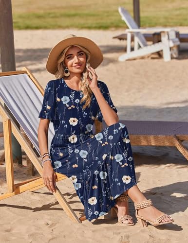 Image of Zeagoo Womens Summer Dresses 2026 Casual Midi Dress Flowy Sundress Ruffle Short Sleeve Tiered Dresses A Line Boho Dress