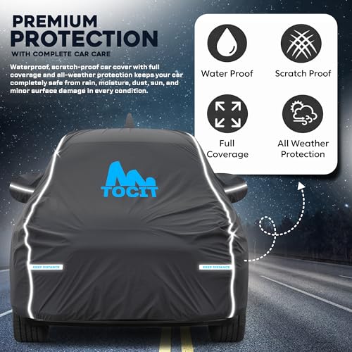 Image of Tocit XUV 3XO Waterproof Long Life Car Cover with Safety Reflective Strap, Premium Stretchable Velvet Velour Fabric, Machine Washable, Tri-Stitch Custom Fit with Mirror & Antena Pocket -Grey