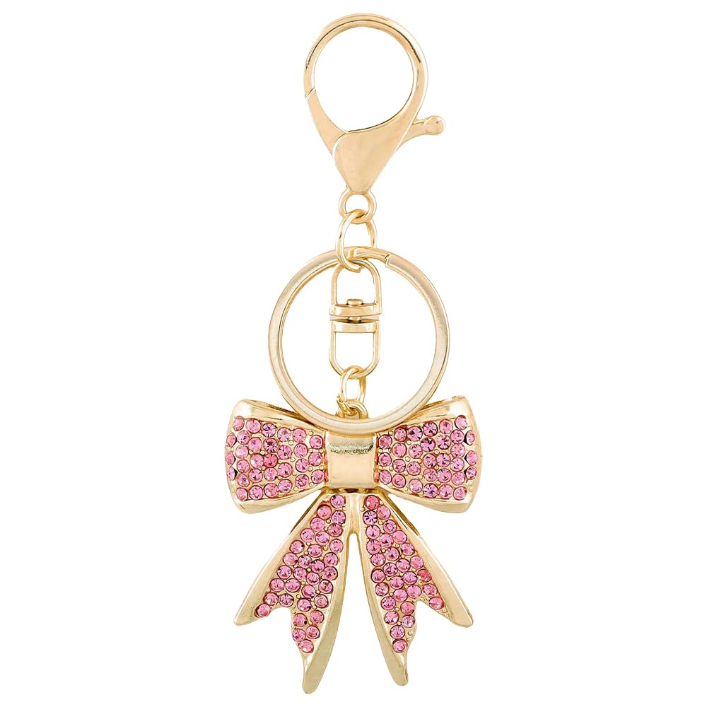 Rohxyzo Sparkly Bow Keychain for Women, Pink Cute Keychain with Bowknot Design, Purse Handbag Backpack Key Ring Charm Accessory