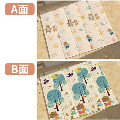 Bxzzuisベビープレイマット 200*180*2cm 折り畳み式 XPE ベビーマット 子供用 可愛い 両面パターン シームレス 遊び フロアマット 衝撃緩和 転倒防止 安全 無毒 無味 防水 滑り止め 清掃簡単 お昼寝マット ベビーマット 出産祝い