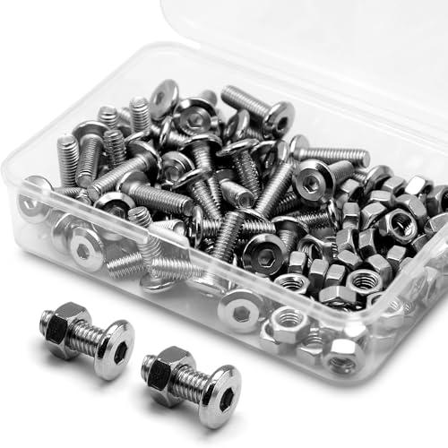 (50 pcs) M5 x 16mm Flat Round Hexagon Socket Head Screws Bolts and Nuts Set 304 Stainless Steel 18-8, Farbe: silber