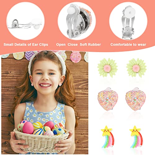 12 Pairs Kids Clip On Earrings for Girls, No Pierced Design Rainbow Earrings for Kids, Princess Clip-on Stud Set, Dress Up Princess Jewelry Accessories3