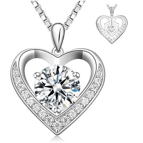 Moissanite Heart Pendant Necklace for Women - 925 Sterling Silver D Color VVS1 Diamond Chain Necklaces Dainty Luxury Love Jewelry Gifts Wedding Anniversary Birthdy to Womens Wife Mom Girlfriend Her