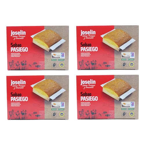 Joselín Sobaos Pasiegos Medianos, elaborados con Mantequilla, Calidad Controlada IGP Sobao Pasiego, Paquete de 8 Sobaos envueltos individualmente en film transparente (600 gr) (Pack de 4)
