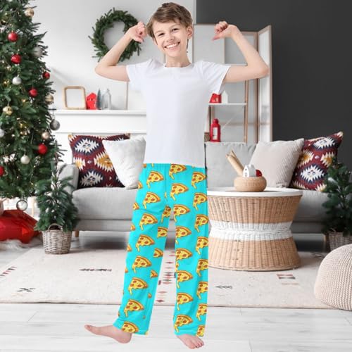 Boy's Pants Pizza Pattern Blue Jogger Pants Elastic Waist Long Bottoms Trousers with Pockets 6-14 Years2