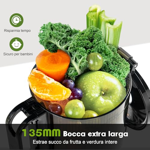 Fretta Juicer Slow Juicer, spremiagrumi in acciaio inox, Vincitore del test per frutta e verdura, apertura 135 mm e spremiagrumi da 1,8 l, con funzione inversa, facile da installare, 100% senza BPA - immagine 3