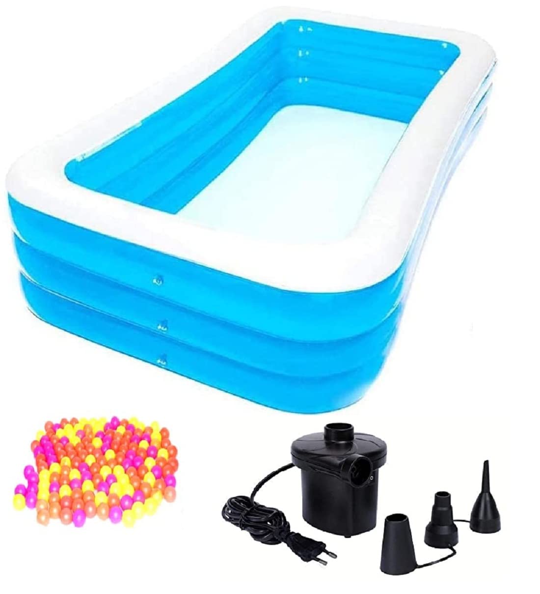 GLAN Inflatable Bathing/Swimming Tub for Kids and Adults Indoor and Outdoor Spa Swimming Pool with Air Filling Pump Multicolour Pack of 1 (10Ft Plain Bath Tub)