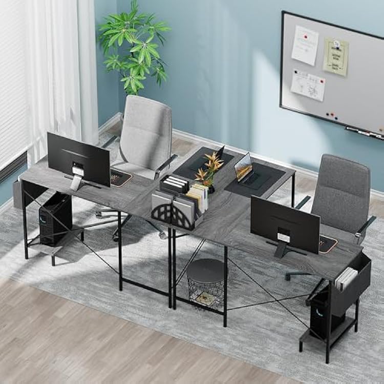 L Shaped Desk - 50 Reversible Home Office Computer Desk, Wood Top, Metal Frame, Side Bag, Sturdy Gaming Desk Corner Table for Work, Writing and Study, Space-Saving