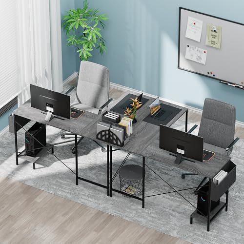 InfiniPower L Shaped Desk Gaming Computer 50 Inch Reversible Corner Table PC Work Table for Writing Study Student with Wood Tabletop Metal Frame CPU Stand Side Bag for Home Office Small Place