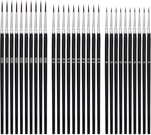 LIGHOON LI1702 Set de 60 pinceles pequeños para pintura con cerdas sintéticas y mango de madera para acuarela, óleo y acrílico miniatura 7