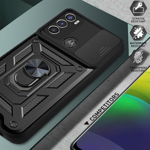 Image of Casodon Heavy Duty Back Case Cover for Moto G60 /G40 Fusion 5G, Shockproof Moto G60 /G40 Fusion Back Cover, Ring Case with Kickstand and Camera Protection Shutter - Black