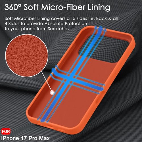 Image of TheGiftKart Liquid Silicone Back Cover Case for iPhone 17 Pro Max | Soft Micro-Fibre Lining Inside | Camera & Screen Protection | Shockproof Back Cover Case for iPhone 17 Pro Max (Silicone, Orange)