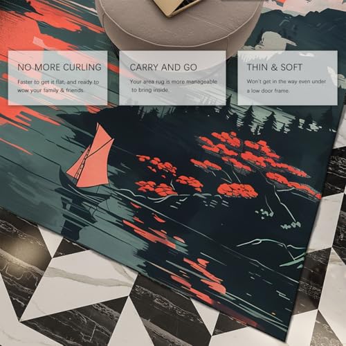Tapis lavable Ukiyo-e lune rouge : la solution déco douce et stable