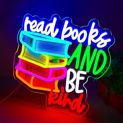 Image of LED Read Books Be Kind Neon Signs Classroom Neon Lights Wall Decor for Reading Room, Classroom, Bookstore, Library, Museum, Study Room Gifts Art for Book Lover, Kids,Friends,family-13.4 x 12.6 IN-USB Powered-Acrylic