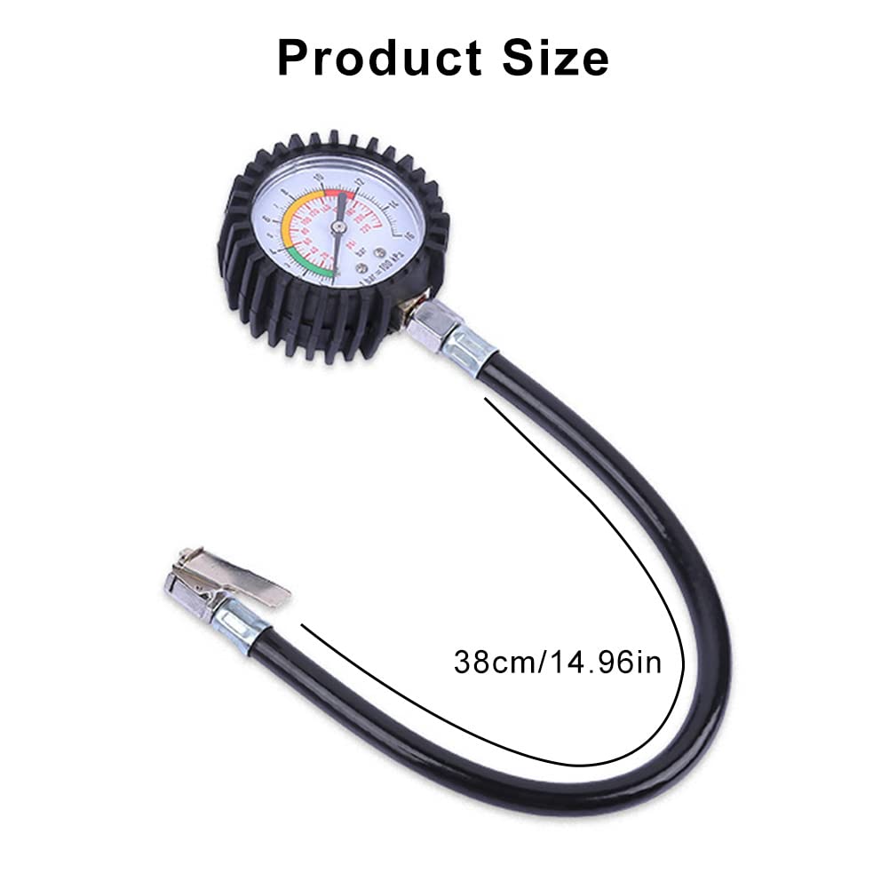 Manometro per Pneumatici, Manometro Pressione Gomme, Misuratore di Pressione per Pneumatici, Adatto per Camion, Automobili, Motocicli (Lunghezza Del Tubo 38 cm)