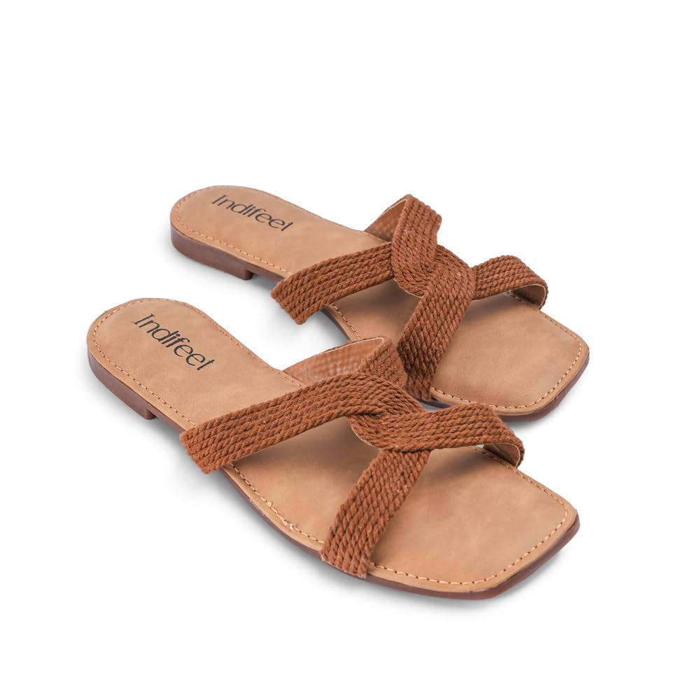 Indifeet flat jute sliders for women, stylish footwear belt slippers, girls  womens comfort beach open toe foot wear, new latest ladies flats, support
