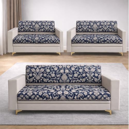 Image of Homerz Premium 7 (3+2+2) Seater Velvet Sofa Panel Cover with Digital Prints | Anti-Slip Backing (Nawab, 7 (3+2+2) Seater with Back)