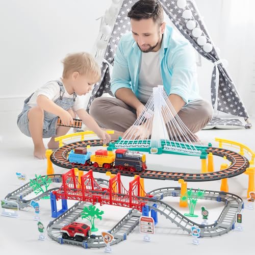 electric toddler train set toy battery powered railway train track toy playset for kids ages 3 4 5 boys and girls