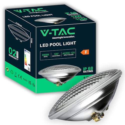 V-TAC Lampe LED pour Piscine 12W – PAR56 – Lampe en Verre Antichoc pour l'Éclairage de Piscines et Fontaines – 1260 Lumen – Lumière Subaquatique –...
