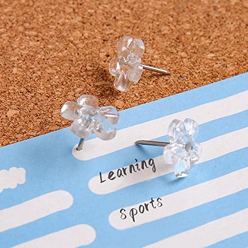 100pcs Clear Flower Push Pins, Creative Decoration Drawing Pins Plastic Head Thumb Tacks Map Push Pins forfor Cork, Notice and Bulletin Boards (with Storage Box)