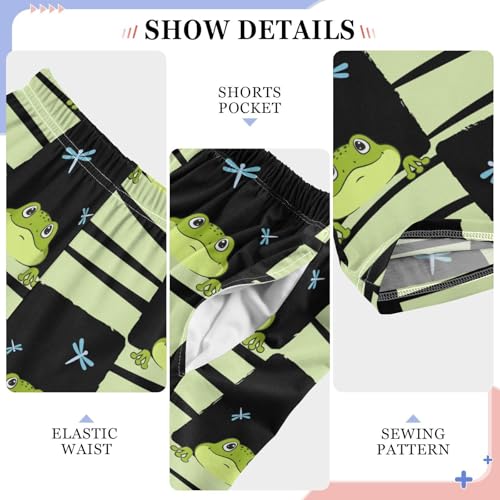 Boys' Pants Green Frog Dragonfly Checkered Long Bottoms Jogger Pants Elastic Waist Trousers with Pockets S-XL4