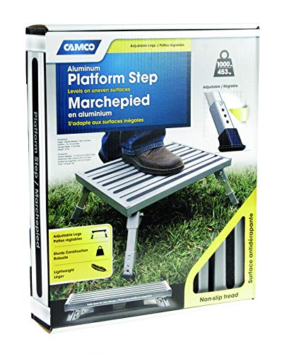 Camco Adjustable Height Aluminum Platform Step- Supports Up to 1,000 lb., Includes Non-Slip Rubber Feet, Durable Construction, Easy to Store and Transport - (43676)